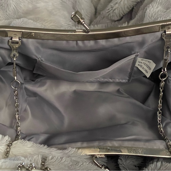 Vintage Gray Pleated Silver Sequins Detachable Chain Clutch/Crossbody Purse - Picture 3 of 7